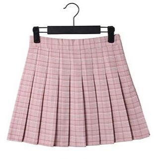 プリーツスカート ピンク色 サイズS レディース マドラスチェック格子柄 (ミニスカート)