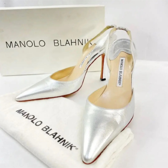 MANOLO BLAHNIK(マノロブラニク)の美品　マノロブラニク シルバー ヒール  37ハーフ レディースの靴/シューズ(ハイヒール/パンプス)の商品写真