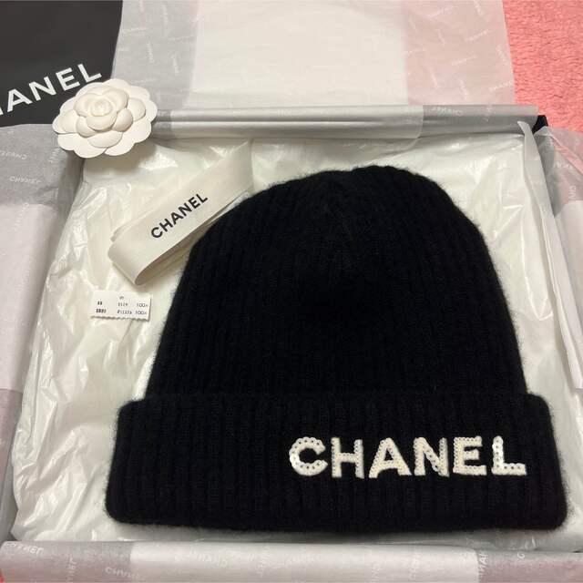 カーキ×インディゴ 【値下げ】完売CHANEL シャネル カメリアニット帽