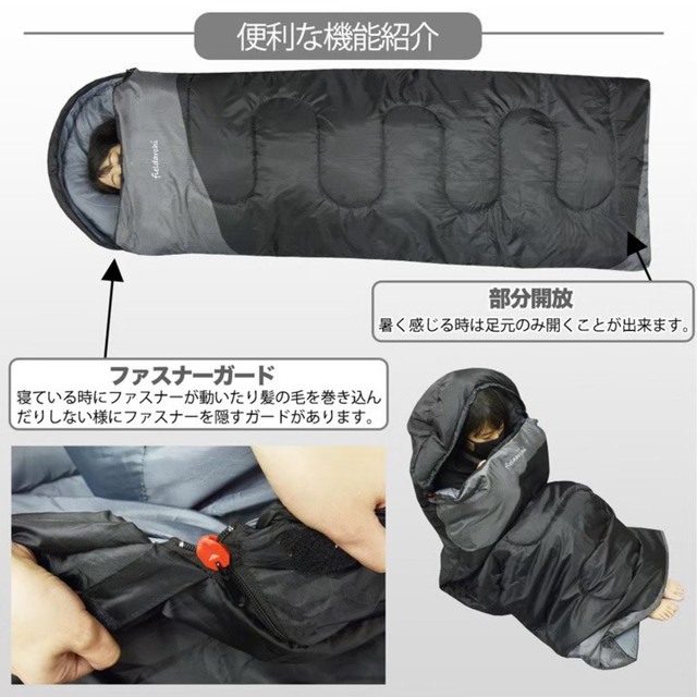 新品　fieildarchi寝袋-10℃・ワイド・ネイビー　アウトドア用品