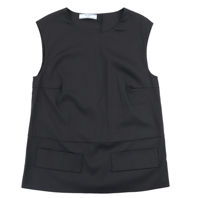 PRADA - 美品 プラダ バックボタン ノースリーブトップス レディース 黒 38 ベスト 2012年製 PRADA