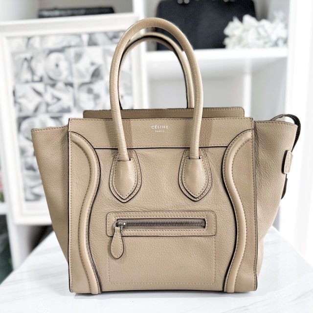 新着 celine セリーヌ ラゲージ マイクロ レザー グレージュ