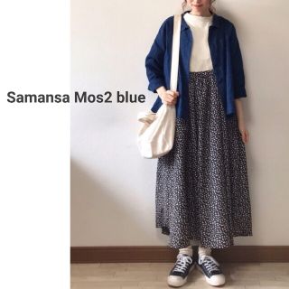 サマンサモスモス(SM2)の美品　サマンサモスモスブルー　フラワージャンパースカート  ワンピース　ゆったり(ロングワンピース/マキシワンピース)