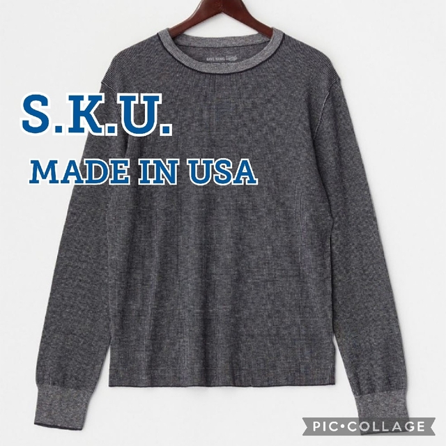 新品未使用【S.K.U.】バーズ アイ柄セーター、アメリカ製、ネイビー、Sサイズ