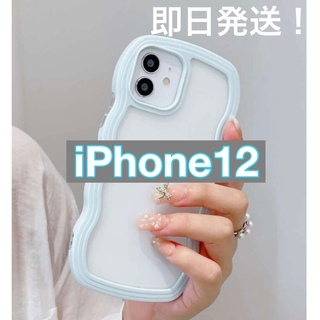 iPhone12 うねうね ブルー　水色 パステルカラー オシャレ クリア(iPhoneケース)