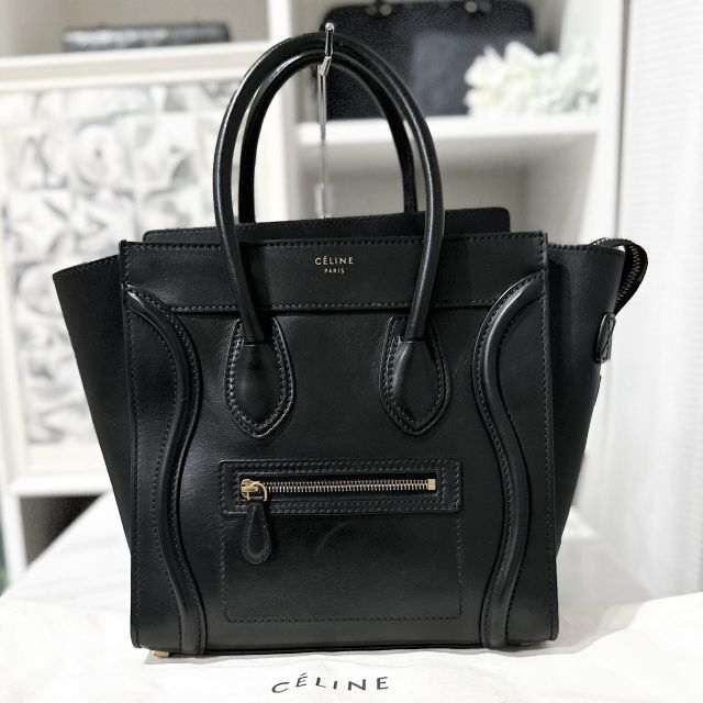 超美品の celine セリーヌ ラゲージ マイクロ レザー 黒 トートバッグ