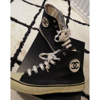 シャネル CHANEL ハイカット スニーカー ブーツ 38  24cmシューズ