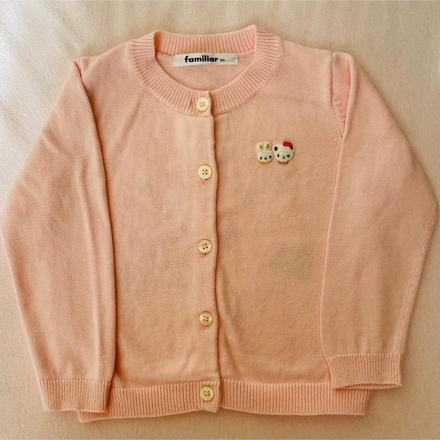 SALE】 familiar ファミリア カーディガン 女のコ 犬 家 バッグ刺繍 赤