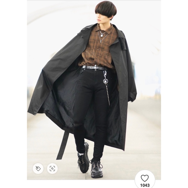 【美品】アドラー The trench coat 裏地チェック 黒 L