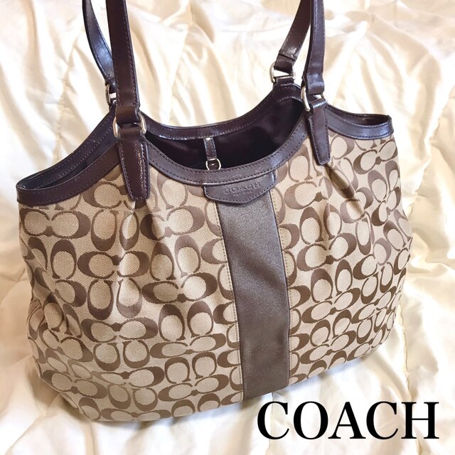 COACH(コーチ)の【美品】COACH コーチ ハンドバッグ ハンドバッグ ストライプ デヴィン  レディースのバッグ(トートバッグ)の商品写真