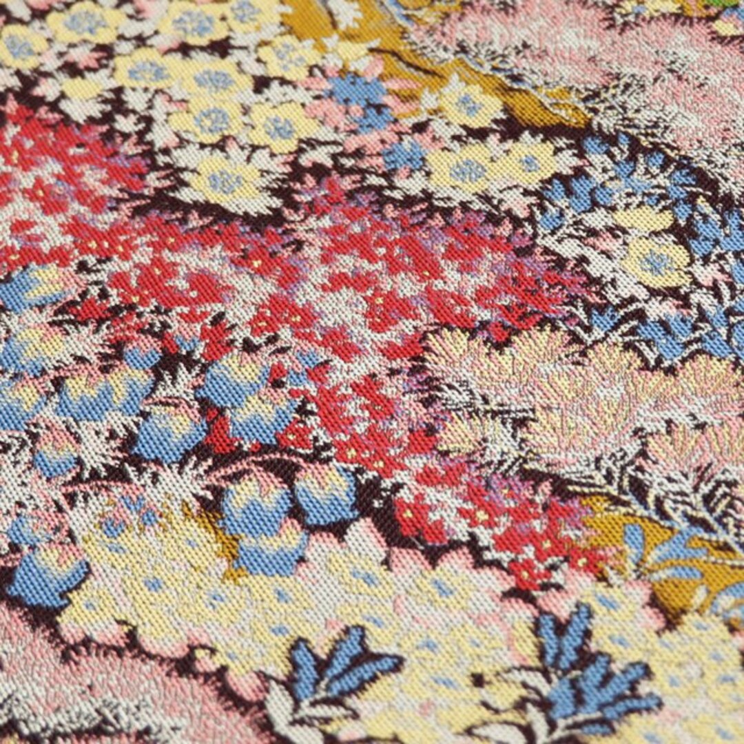 山喜織物 紹巴萬葉 松と花の図 全通 多色 袋帯 A784-12