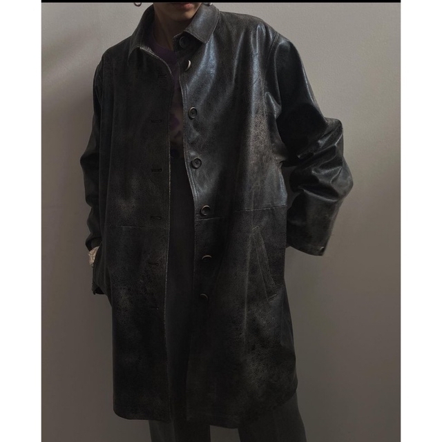 Ameri VINTAGE(アメリヴィンテージ)のCrushed Leather Coat ブラックAmeri VINTAGE メンズのジャケット/アウター(レザージャケット)の商品写真