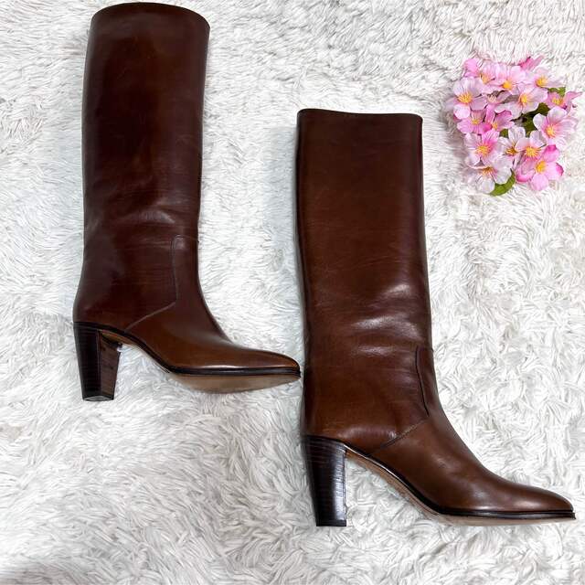 超美品 タニノクリスチー ロングブーツ 茶 36 23cm〜23.5cm レザー-