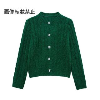 🎨11月新作📚9767◆green グリーン ビジュー 花 ニット カーディガン(カーディガン)