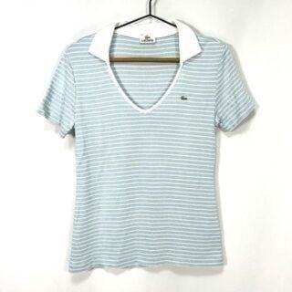 ラコステ(LACOSTE)の《一点物》LACOSTE ポロシャツ ライトブルー 半袖 ボーダー LL ロゴ(ポロシャツ)