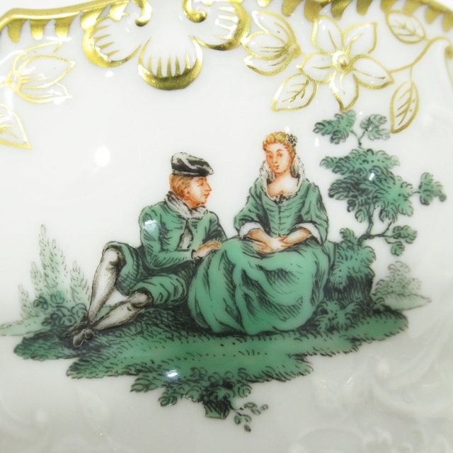 MEISSEN(マイセン)のMeissen マイセン ワトーグリーン カップ＆ソーサー 計6客 箱付き  食器 陶磁器 恋人 金彩 テーブルウェア【中古】【送料無料】 インテリア/住まい/日用品のキッチン/食器(食器)の商品写真