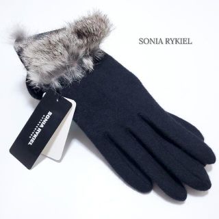 ソニアリキエル(SONIA RYKIEL)の新品未使用タグ付き♪ソニアリキエル カシミア混 ラビットファー 手袋 ブラック(手袋)