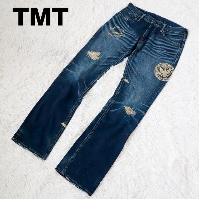 TMT パッチワークデニム　デニムパンツ　ダメージ加工