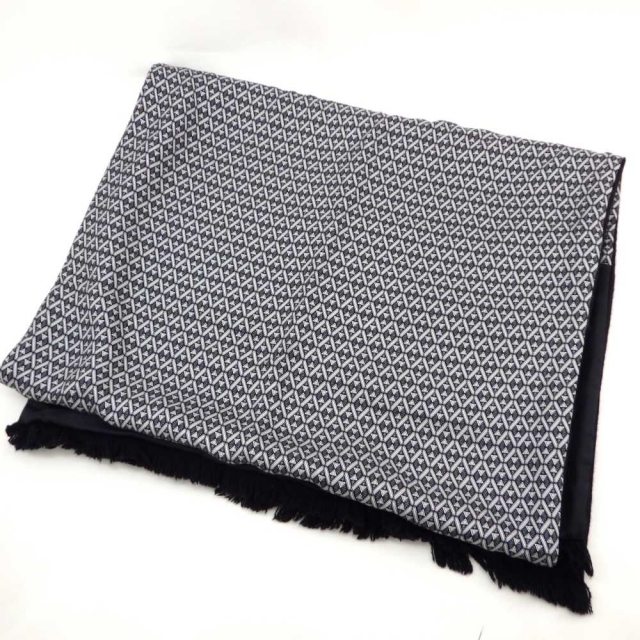 HERMES - HERMES エルメス マフラー リバーシブル 幾何学模様 フリンジ アンゴラ シルク ストール ブラック レディース【中古】【送料無料】