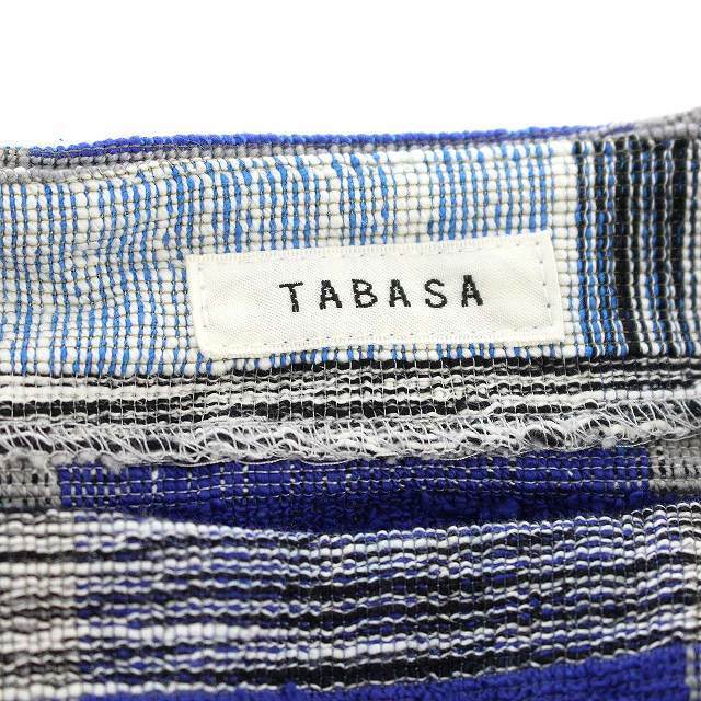 タバサ TABASA ワンピース 半袖 チェック ひざ丈 32 S 青 グレー 2