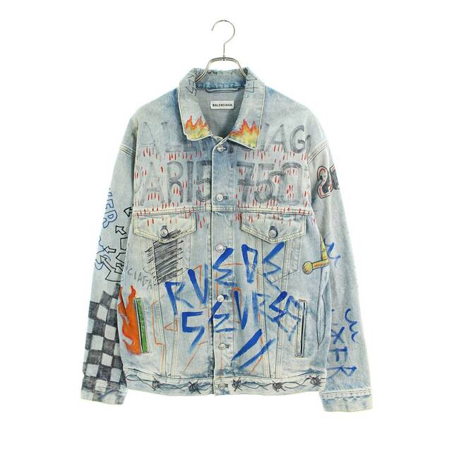 【特価】 Balenciaga - 38 メンズ グラフィティオーバーサイズデニムジャケット TXE08 530723 18AW バレンシアガ Gジャン+デニムジャケット
