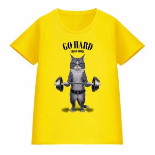 【筋トレ グレー 猫 ねこ ネコ】ダンベル Tシャツ メンズ レディース 半袖(Tシャツ(半袖/袖なし))