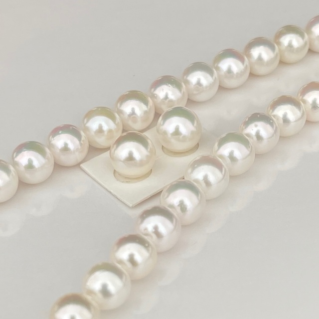 珍しい あこや真珠ネックレス7.5-8.0mmホワイト系ペア付き新品ケース 