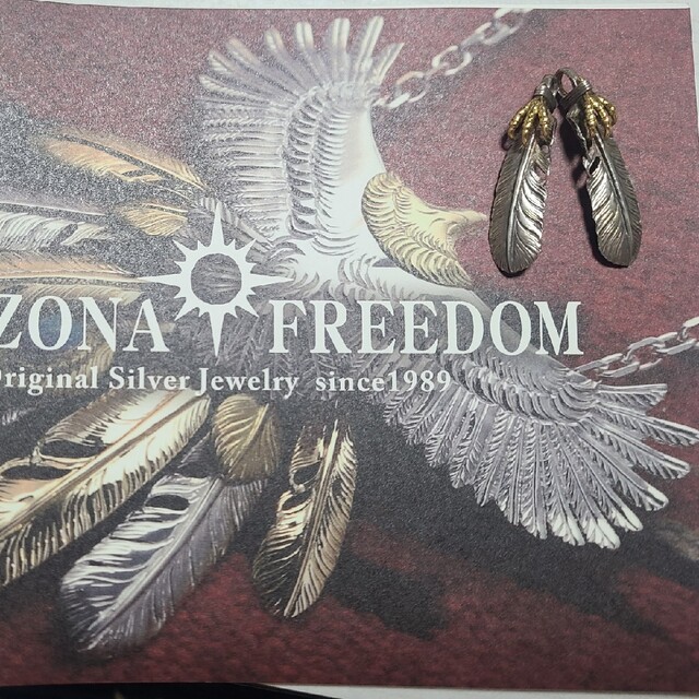 ARIZONA FREEDOM(アリゾナフリーダム)のアリゾナフリーダム 全金イーグルクロー付きフェザー左右セット メンズのアクセサリー(ネックレス)の商品写真