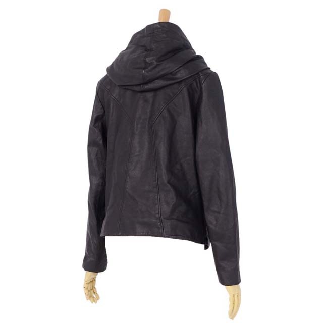 美品 ヘルムートラング HELMUT LANG ジャケット フード付き シープスキン ラムレザー ジップアップ アウター レディース M ブラックポリエステル