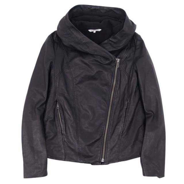 美品 ヘルムートラング HELMUT LANG ジャケット フード付き シープスキン ラムレザー ジップアップ アウター レディース M ブラックポリエステル