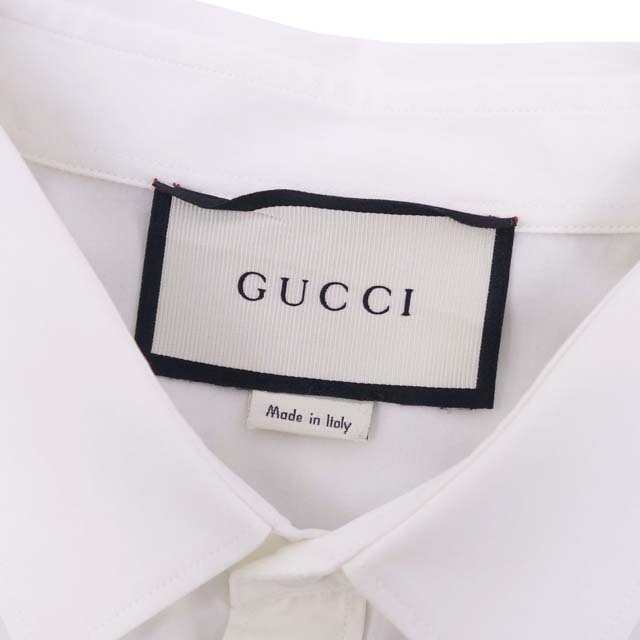 美品 グッチ GUCCI シャツ コットン シルク タイガー アニマル プリント メンズ 長袖 ロングスリーブ トップス 40(M相当) ホワイト