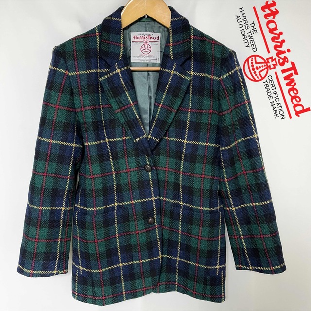 Harris Tweed 日本製　チェック テーラード ジャケット　Lレディース