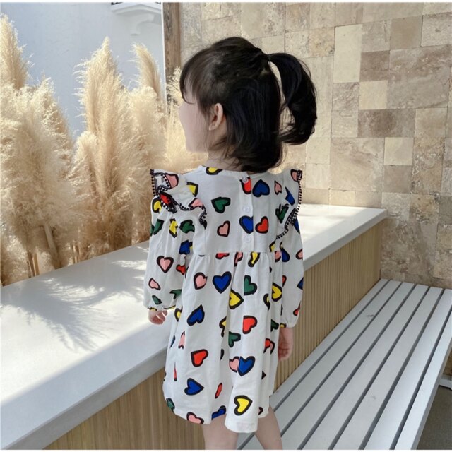 韓国　可愛い　フリル袖　ハート柄　ワンピース キッズ/ベビー/マタニティのキッズ服女の子用(90cm~)(ワンピース)の商品写真