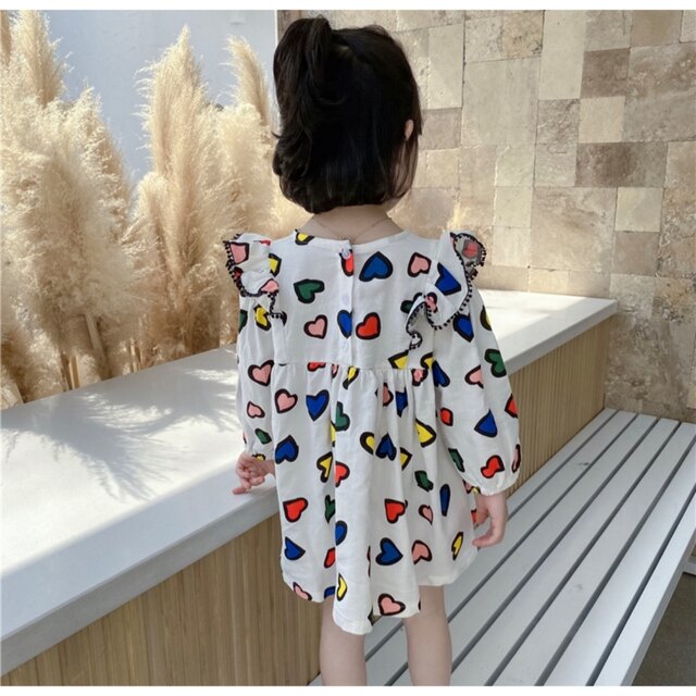 韓国　可愛い　フリル袖　ハート柄　ワンピース キッズ/ベビー/マタニティのキッズ服女の子用(90cm~)(ワンピース)の商品写真