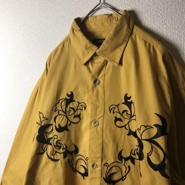 ヴィンテージ 柄シャツ 黒 一点物 長袖 シャツ メンズ フリーサイズ