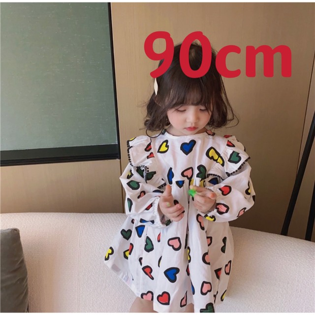 韓国　可愛い　フリル袖　ハート柄　ワンピース キッズ/ベビー/マタニティのキッズ服女の子用(90cm~)(ワンピース)の商品写真