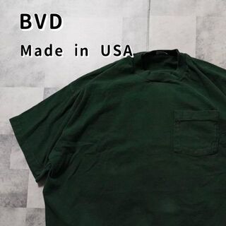 ビーブイディー(BVD)のBVD USA製　Tシャツ　胸ポケット　無地　緑　ビックサイズ　ゆるだぼ　古着(Tシャツ/カットソー(半袖/袖なし))