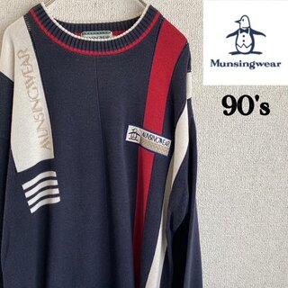 Munsingwear - マンシングウェア メンズ 総柄ロゴセーター 黒 白 