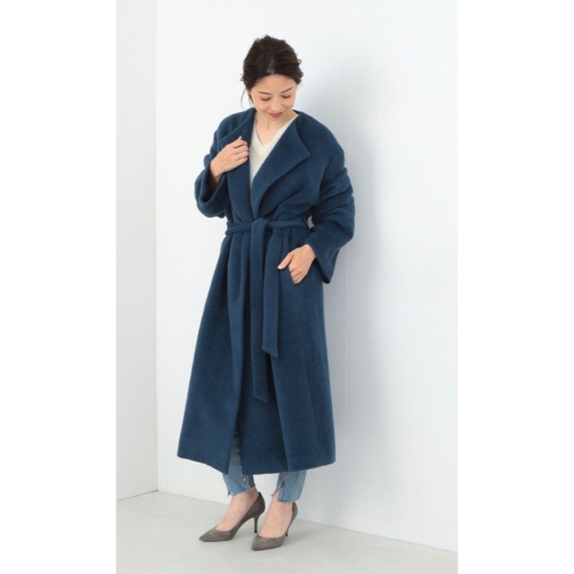 【AURALEE】オーラリー アルパカノーカラーコート ブルー M 美品