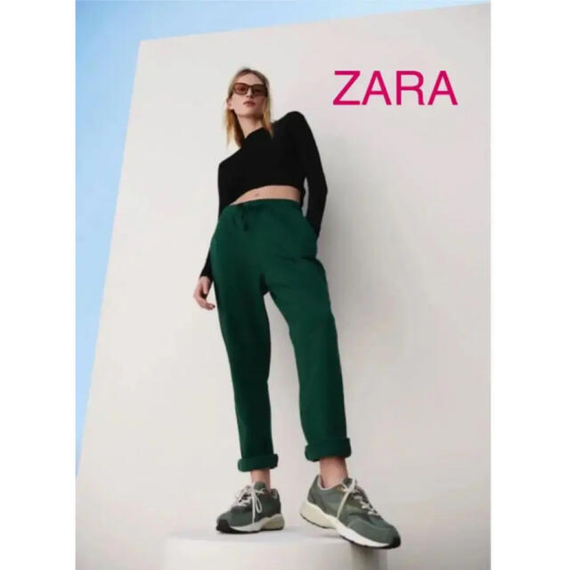 ZARA(ザラ)の新品 ZARA ザラ ジョガーパンツ 裏起毛スエットパンツ グリーン Ｌ レディースのパンツ(カジュアルパンツ)の商品写真