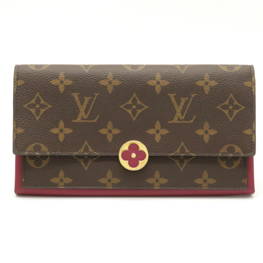 【本物保証】 箱・布袋付 超美品 ルイヴィトン LOUIS VUITTON モノグラム ポルトフォイユ フロールコンパクト ホック付折り財布 赤 M64587