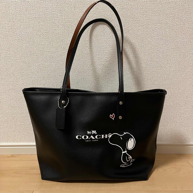 COACH トートバッグ スヌーピー コラボ レザー ブラック