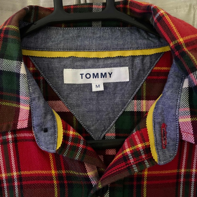 TOMMY(トミー)のトミーtommyチェックシャツワンピース長袖ネルロゴ刺繍赤緑Mサイズ レディースのワンピース(ミニワンピース)の商品写真