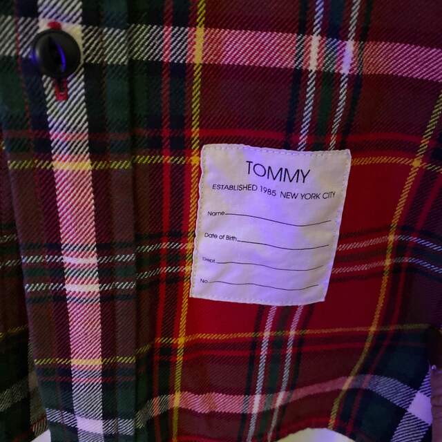 TOMMY(トミー)のトミーtommyチェックシャツワンピース長袖ネルロゴ刺繍赤緑Mサイズ レディースのワンピース(ミニワンピース)の商品写真