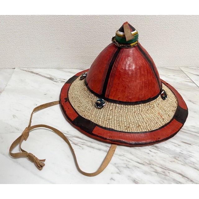 1点物 vintage ハンドメイド アフリカン 民族帽 レザー × 麦藁ハット