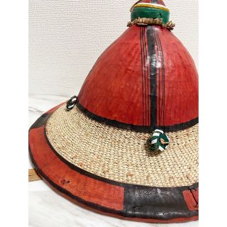 1点物 vintage ハンドメイド アフリカン 民族帽 レザー × 麦藁ハットの