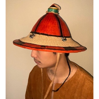 1点物 vintage ハンドメイド アフリカン 民族帽 レザー × 麦藁ハット