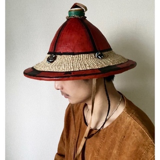 1点物 vintage ハンドメイド アフリカン 民族帽 レザー × 麦藁ハット-