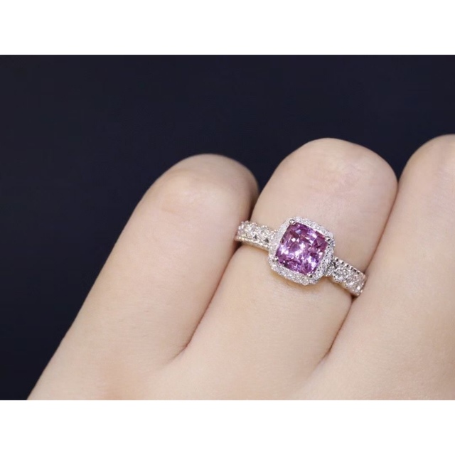 天然 紫ピンク サファイア  ダイヤ リング1.34ct k18 f