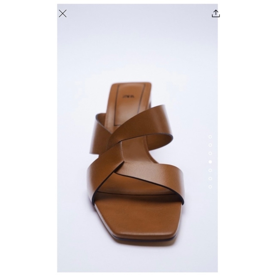ZARA - ザラ レザーブロックヒールサンダル 37 ブラウンの通販 by ねこ
